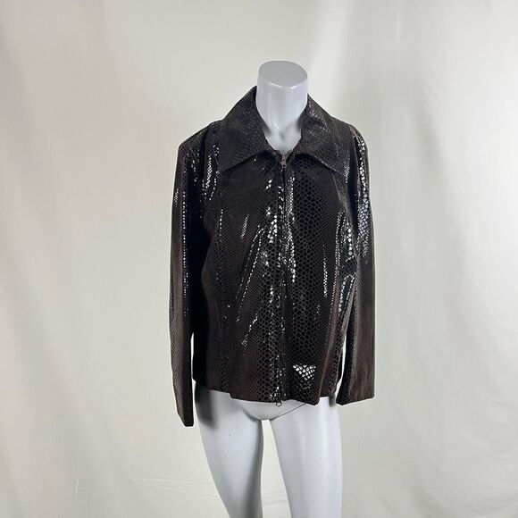 Cuir Zebra Women's Jacket Size Large Animal Snake Print Leather Zipped Front - Picture 1 of 10